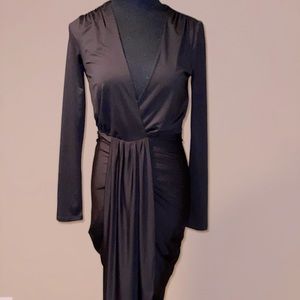 Miss Avenue Black Draped Plunge Hi-Low Dress Small